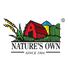 Logo of 'Nature's Own' with a barn and fields on a white background